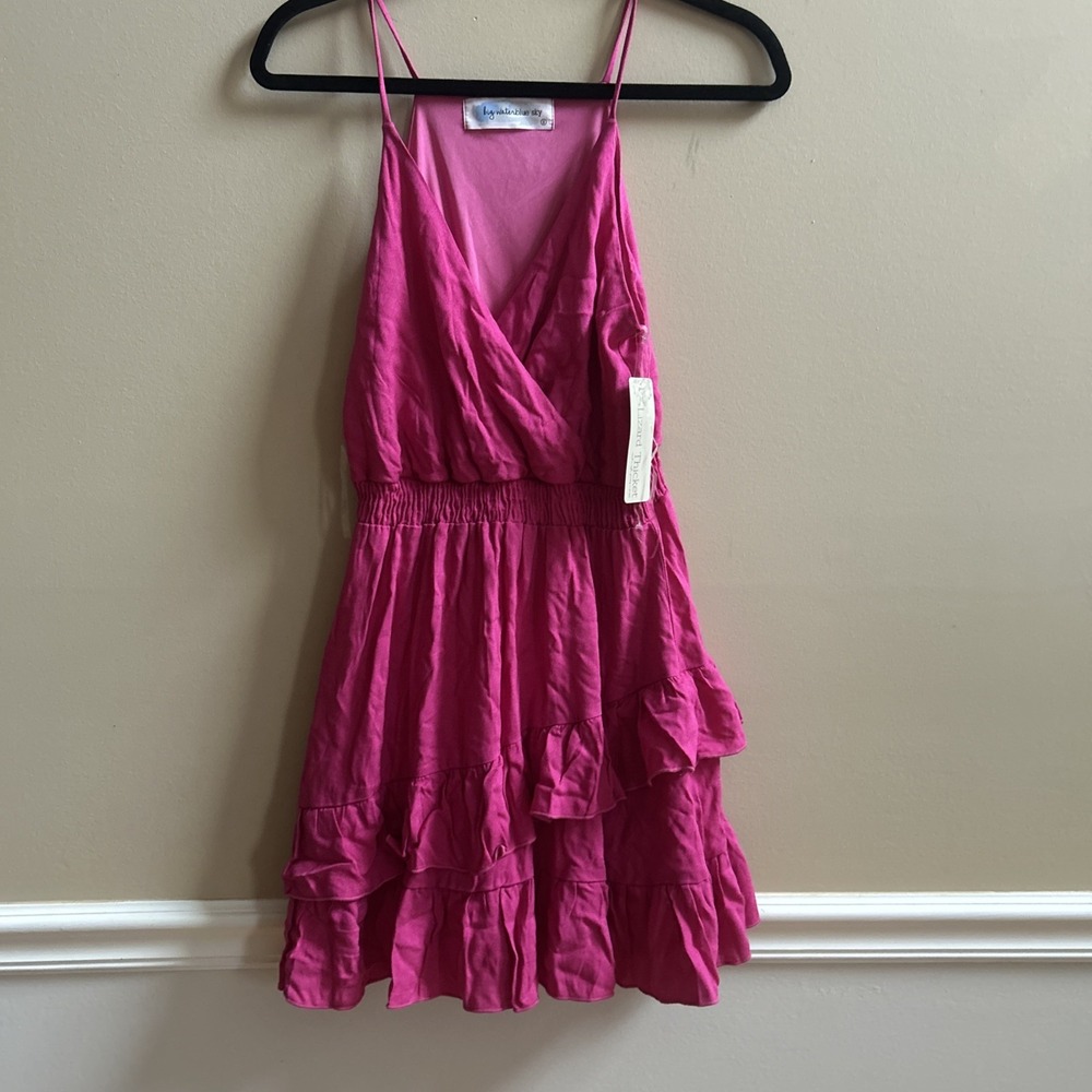 Big Waterblue Sky Wrap Mini Sundress Fuchsia S Boho Barbiecore Ruffle Festival